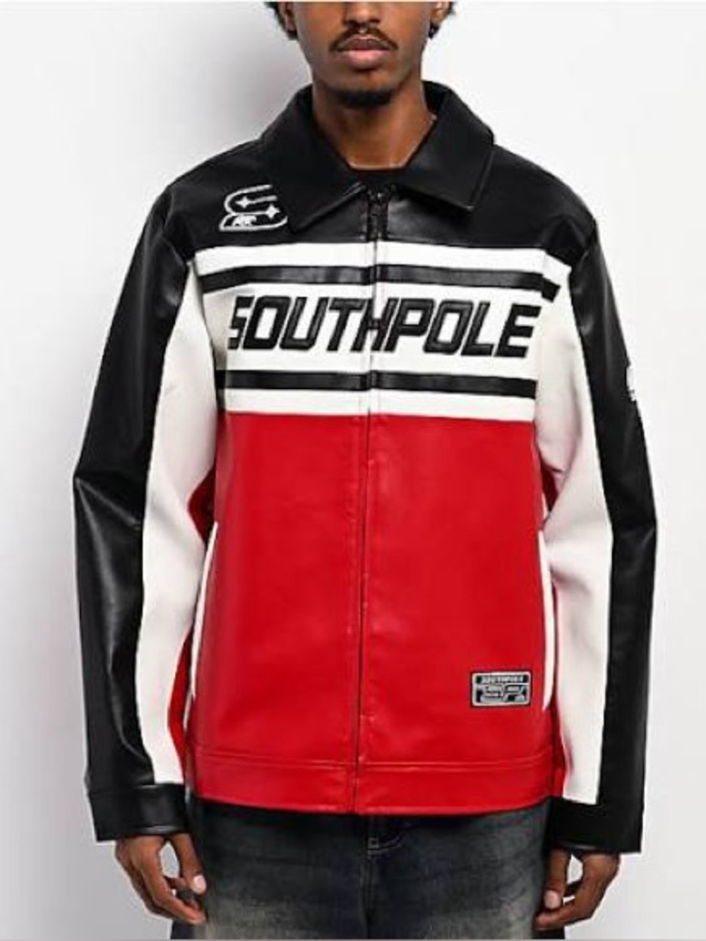 South Pole Men’s Red, Black & White Colorblock Zip Jacket Size L NWT